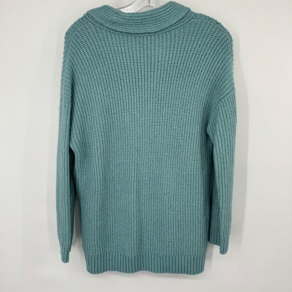 Talbots Womens Knit Sweater Shawl Collar size Medium teal Wool Blend - Picture 10 of 12